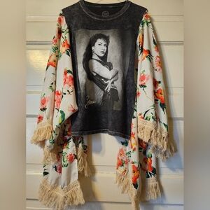 Floral Fringe Kimono with Graphic Print